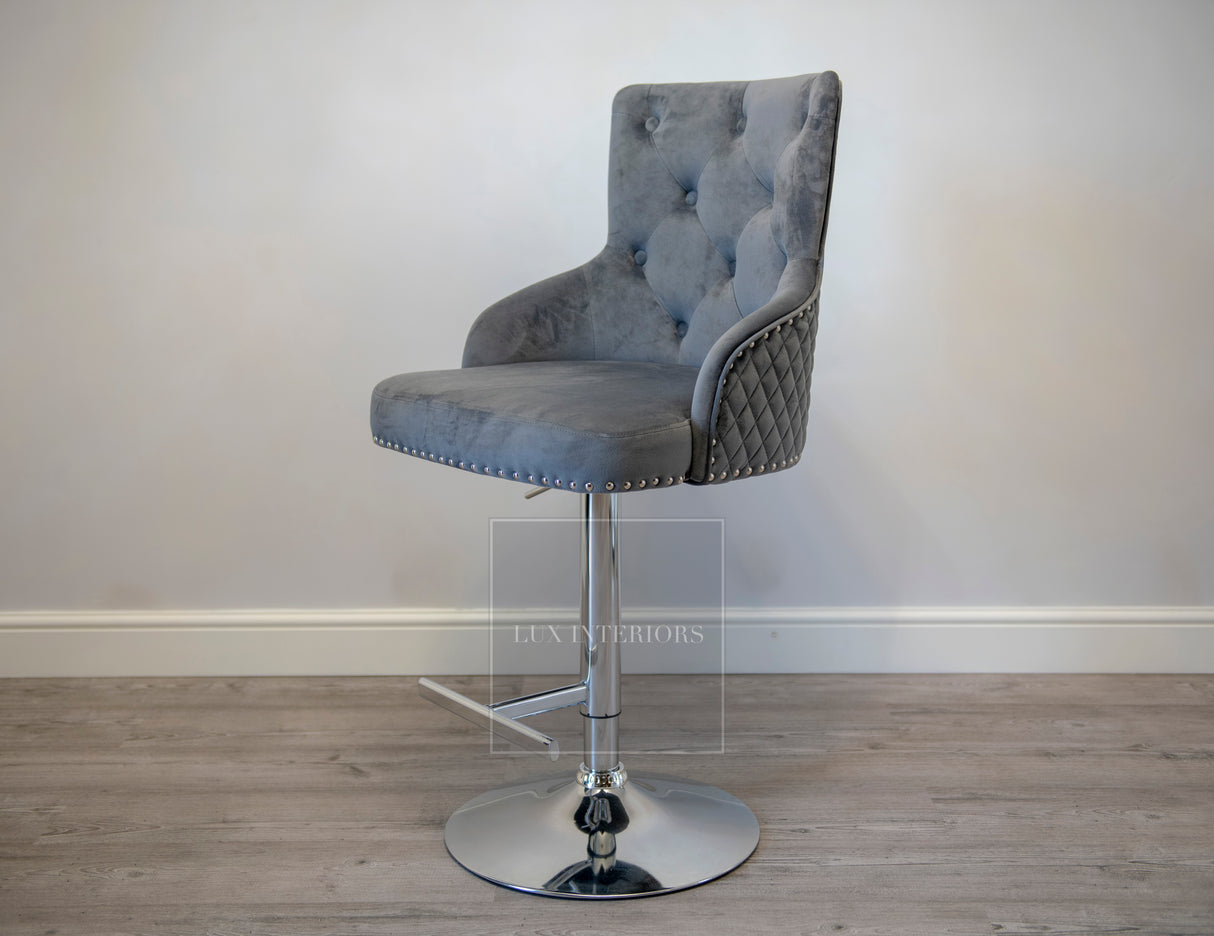 Monaco Lion Knocker Velvet Swivel Bar Stool - Dark Grey