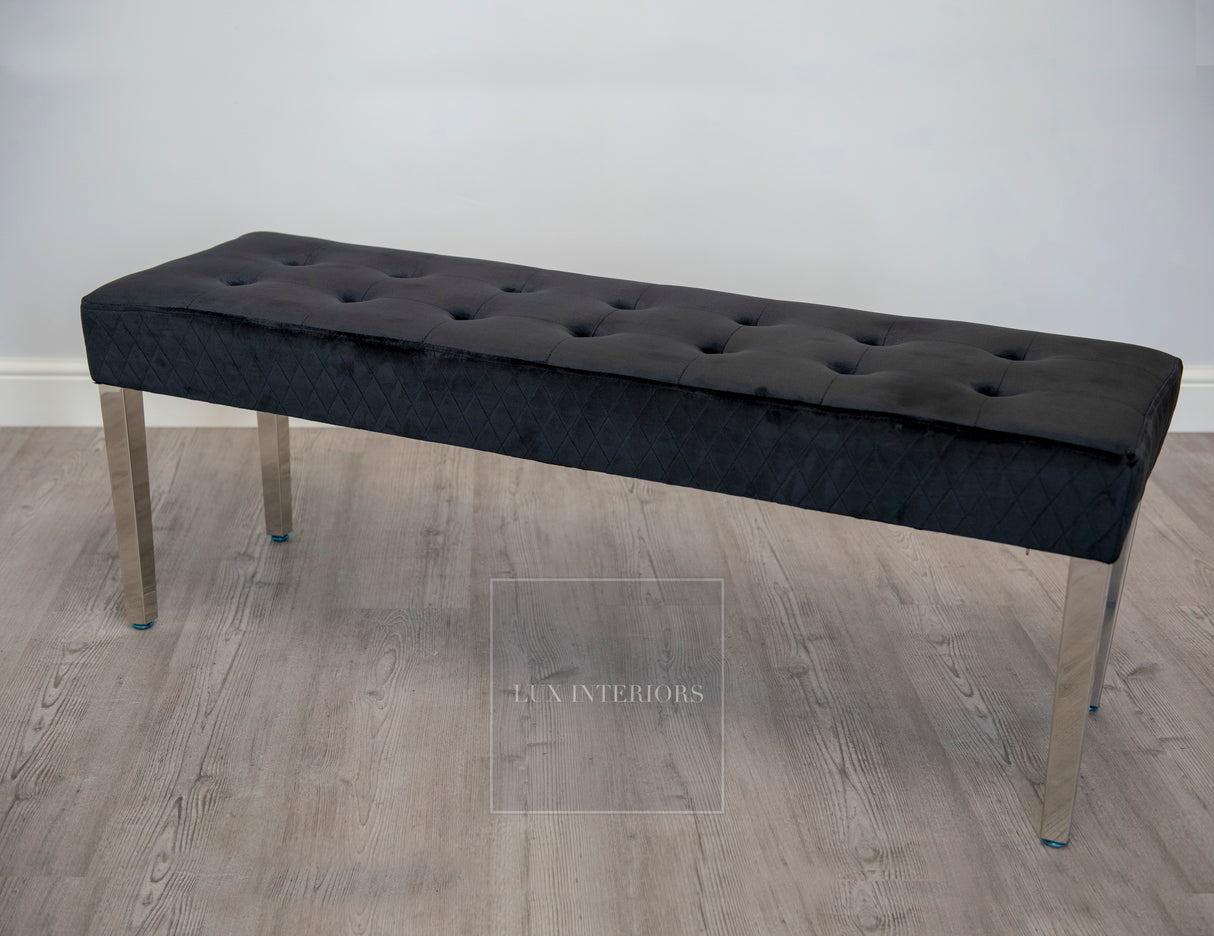 Monaco Velvet Dining Bench- Black