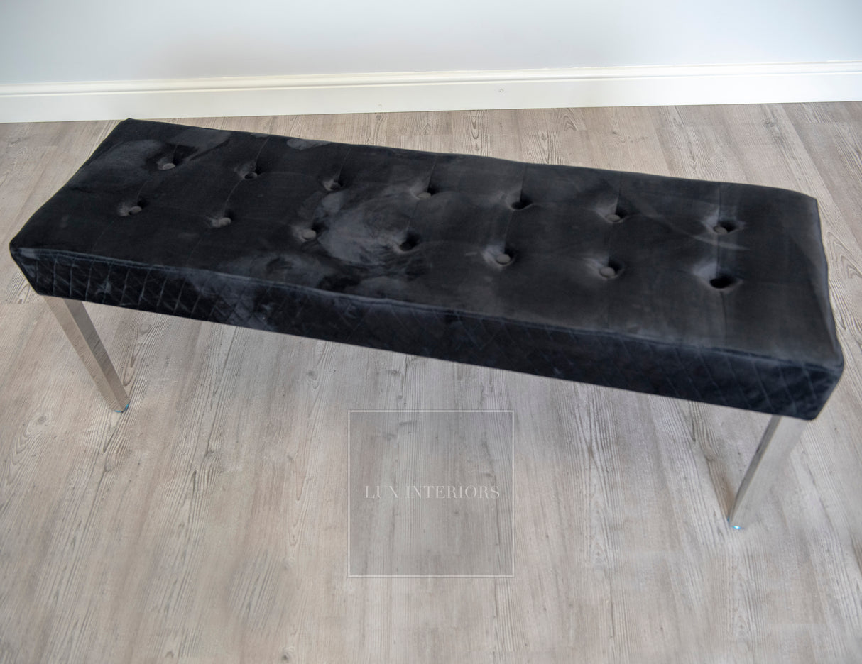 Monaco Velvet Dining Bench- Black