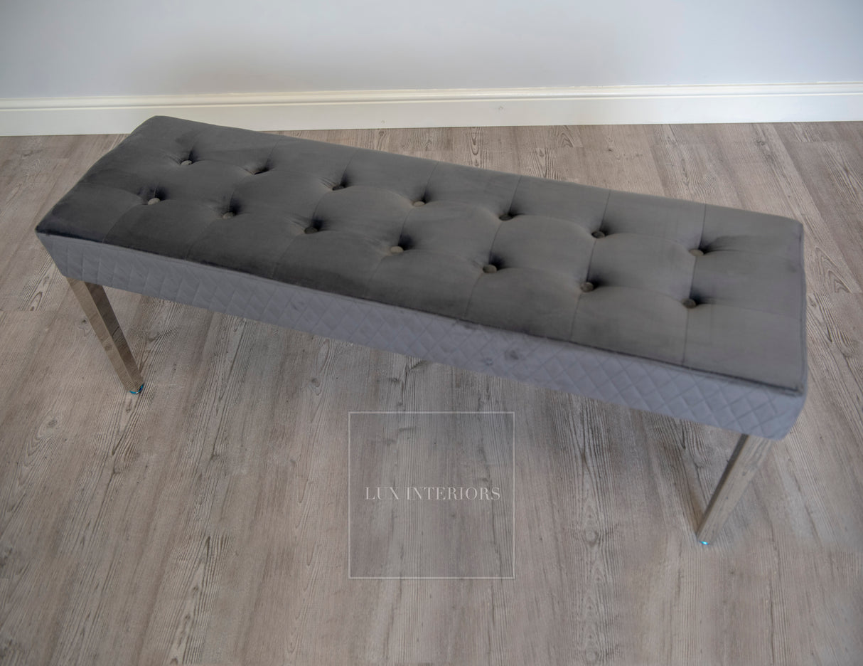 Monaco Velvet Dining Bench-Dark Grey