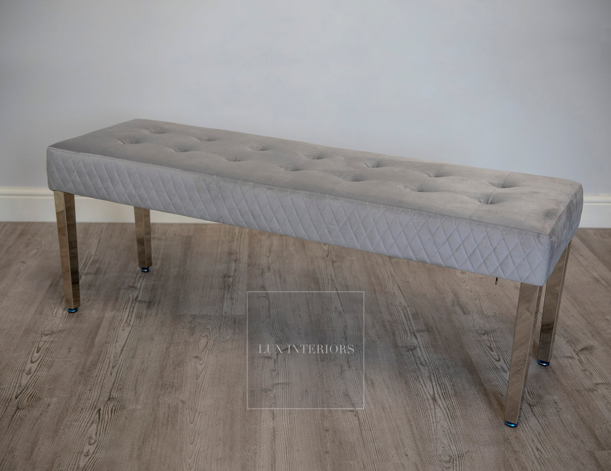 Monaco Velvet Dining Bench- Light Grey