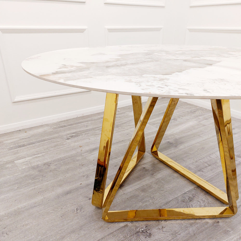 Nero 1.3m Round Dining Table with Pandora Gold Sintered Stone Top