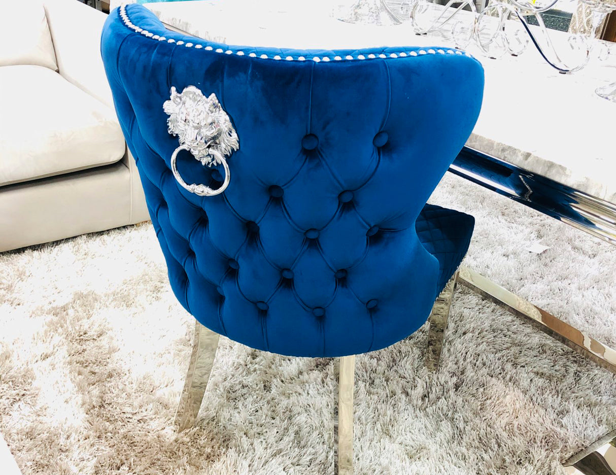 Knightsbridge Lion Knocker Velvet Dining Chair- Navy Blue