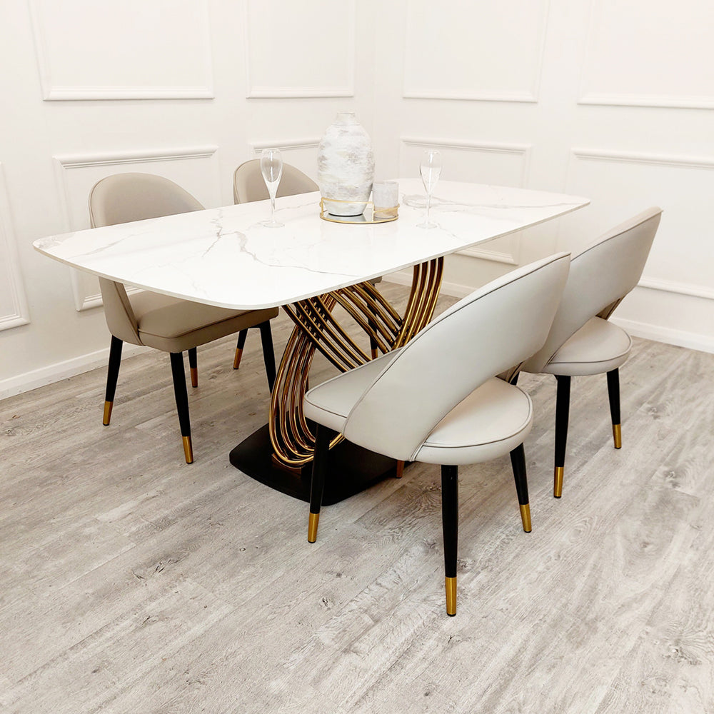 Orion Gold 1.8m Dining Table with Polar White Sintered Stone Top