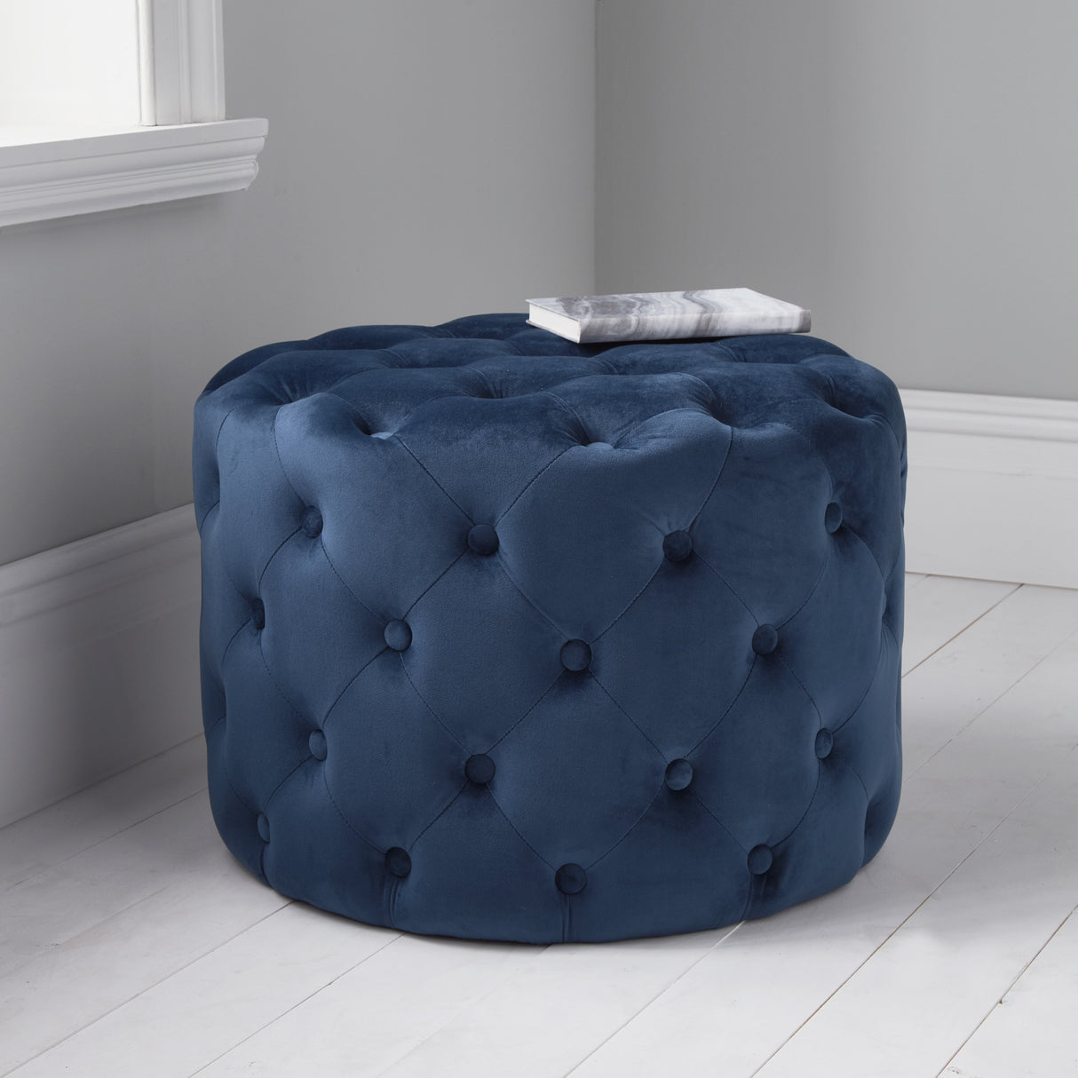 Venice Mystique Blue Velvet Pouffe
