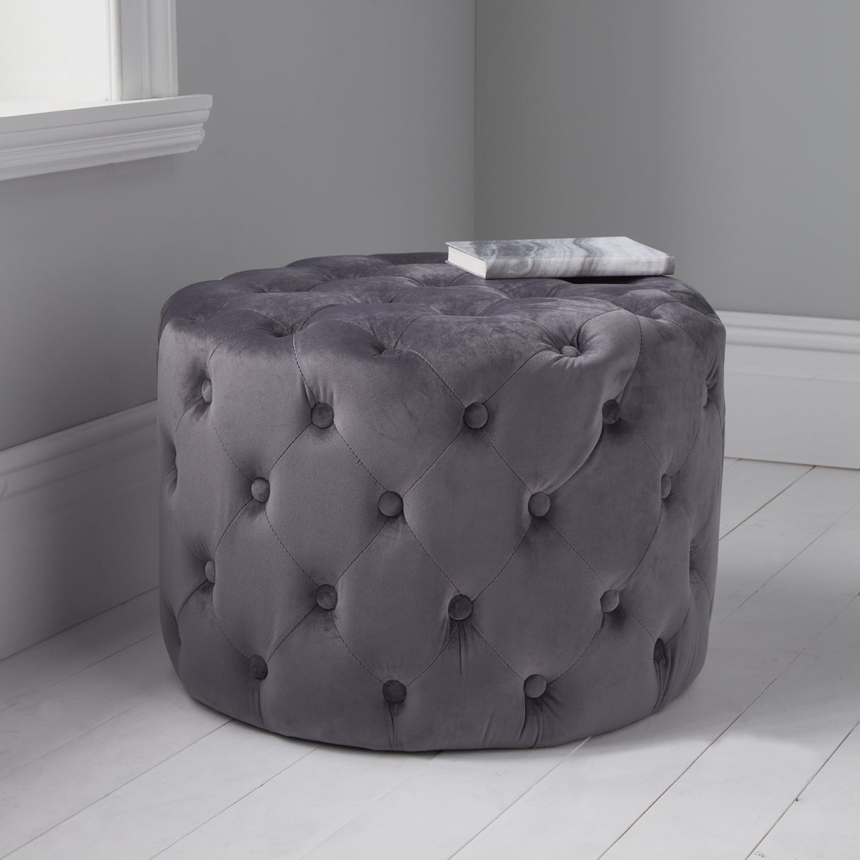 Venice Grey Velvet Pouffe