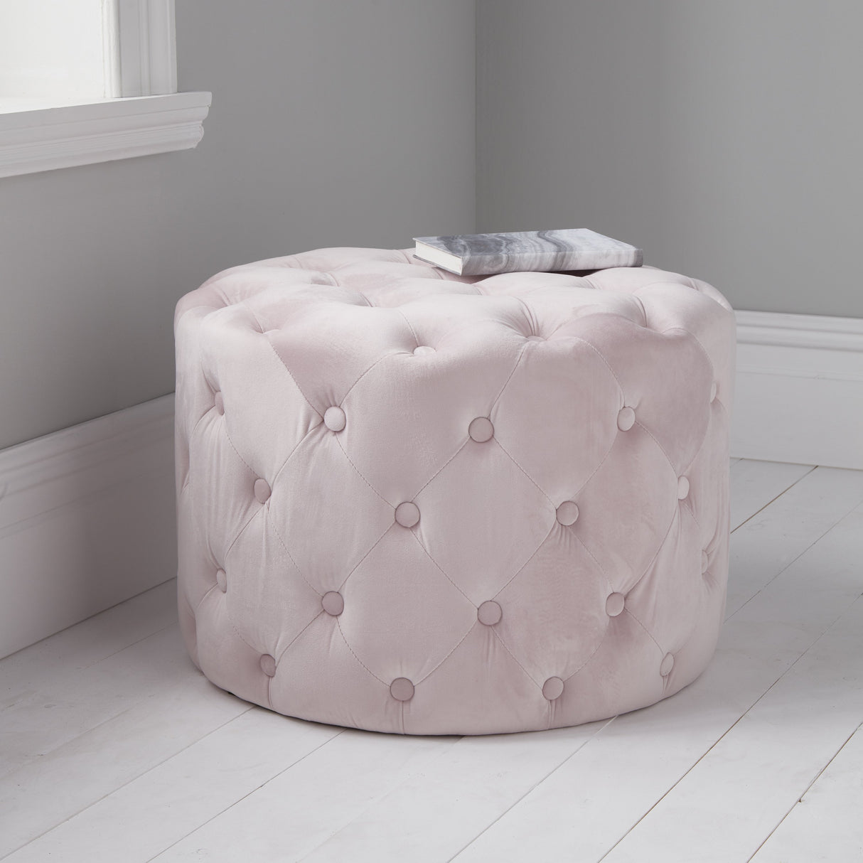 Venice Pastel Pink Velvet Pouffe