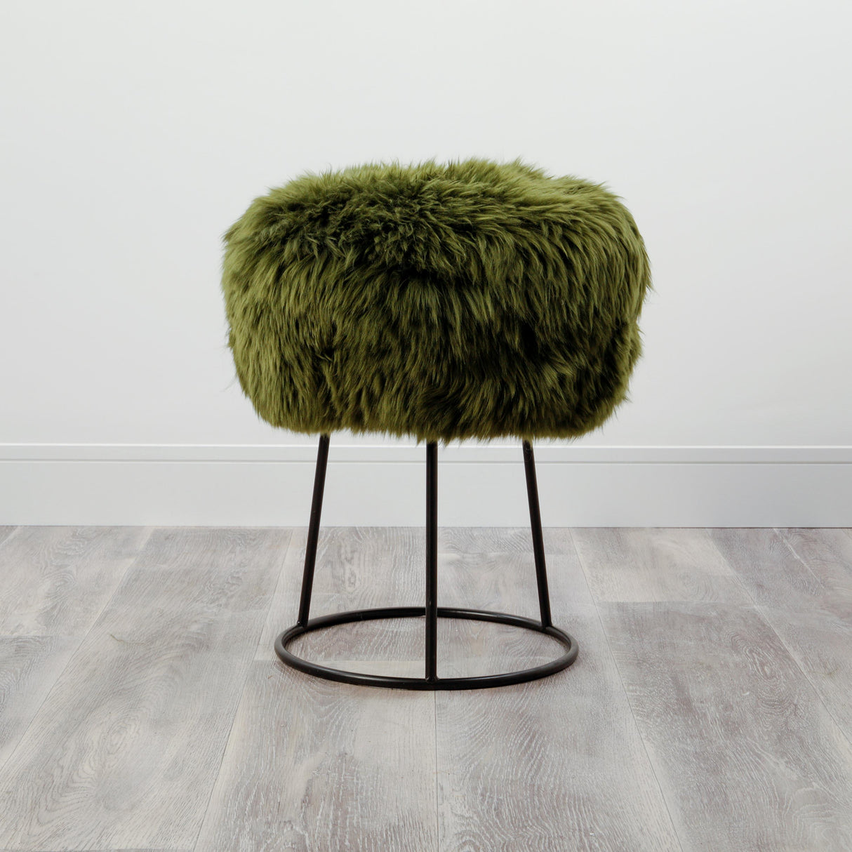 Royal Olive Green Sheepskin Stool