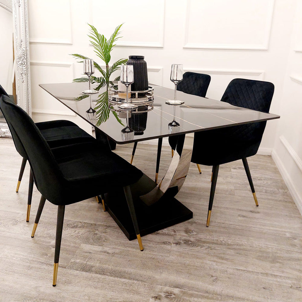 Venus Dining Table 1.6m With Black Sintered Stone Top
