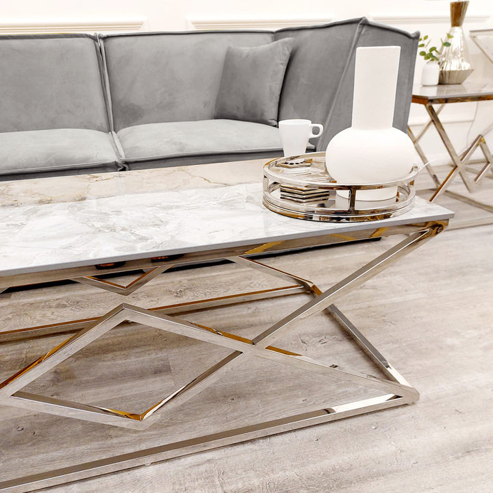 Vesta Chrome Coffee Table with Ash Grey Sintered Stone Top