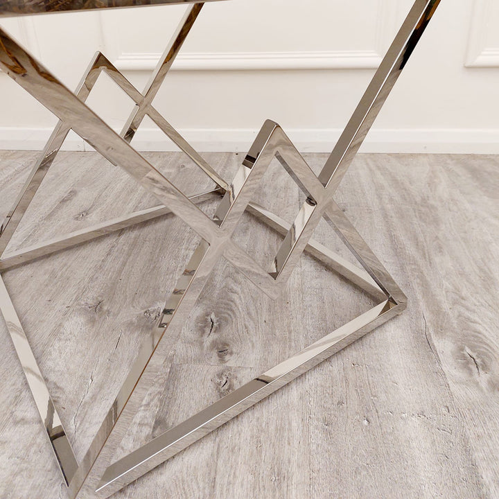 Vesta Chrome Side Table with Ash Grey Sintered Stone Top