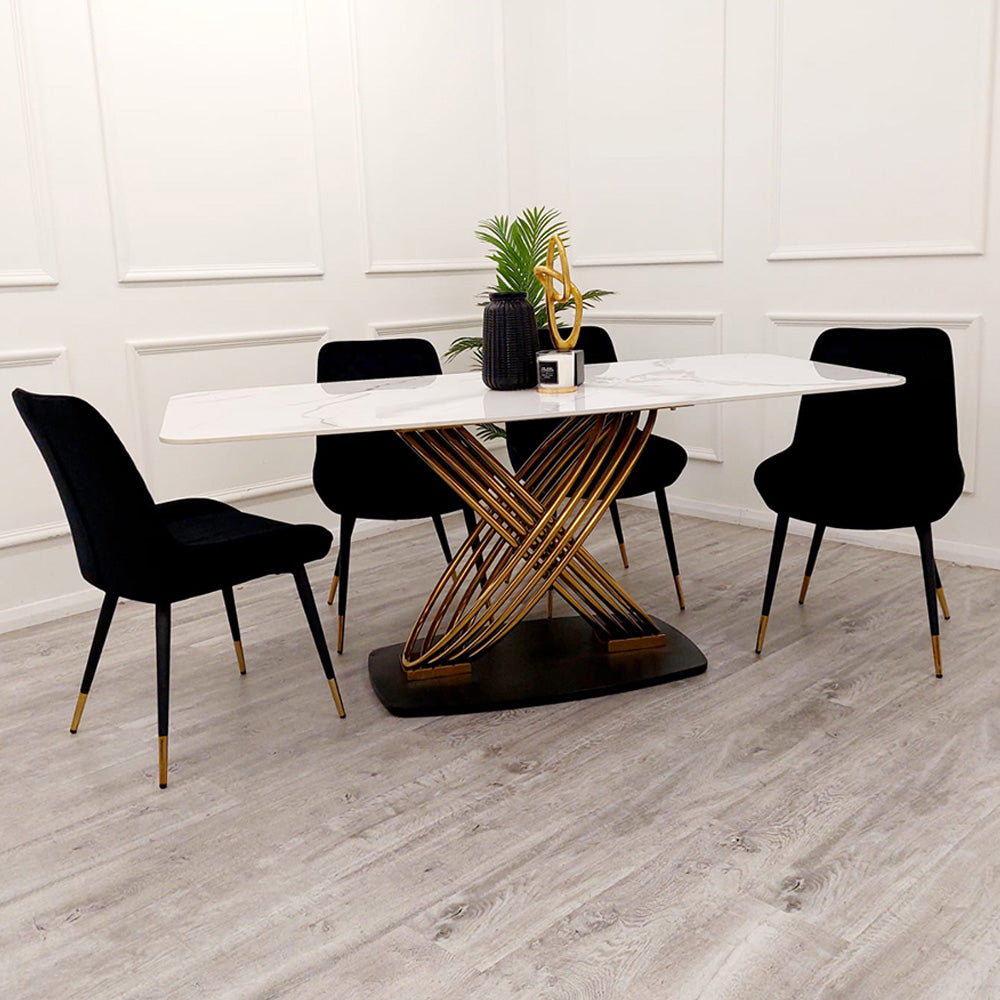 Orion Gold Dining Table 1.8m + Luna Chairs