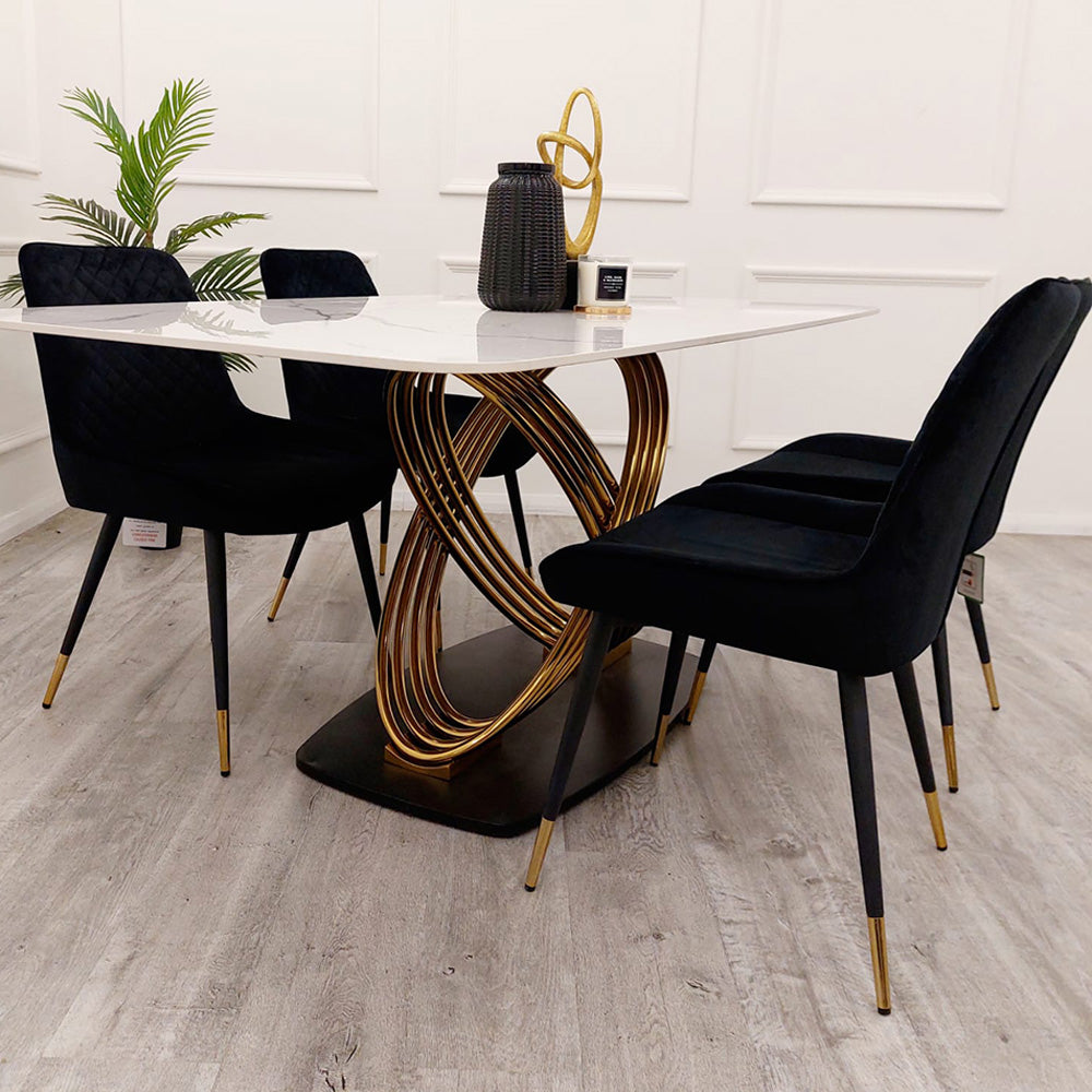 Orion Gold Dining Table 1.8m + Luna Chairs