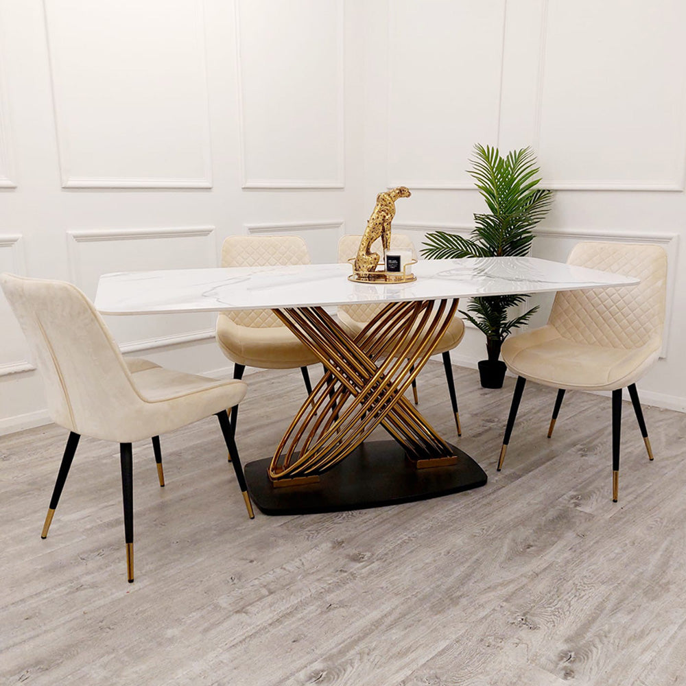 Orion Gold Dining Table 1.8m + Luna Chairs