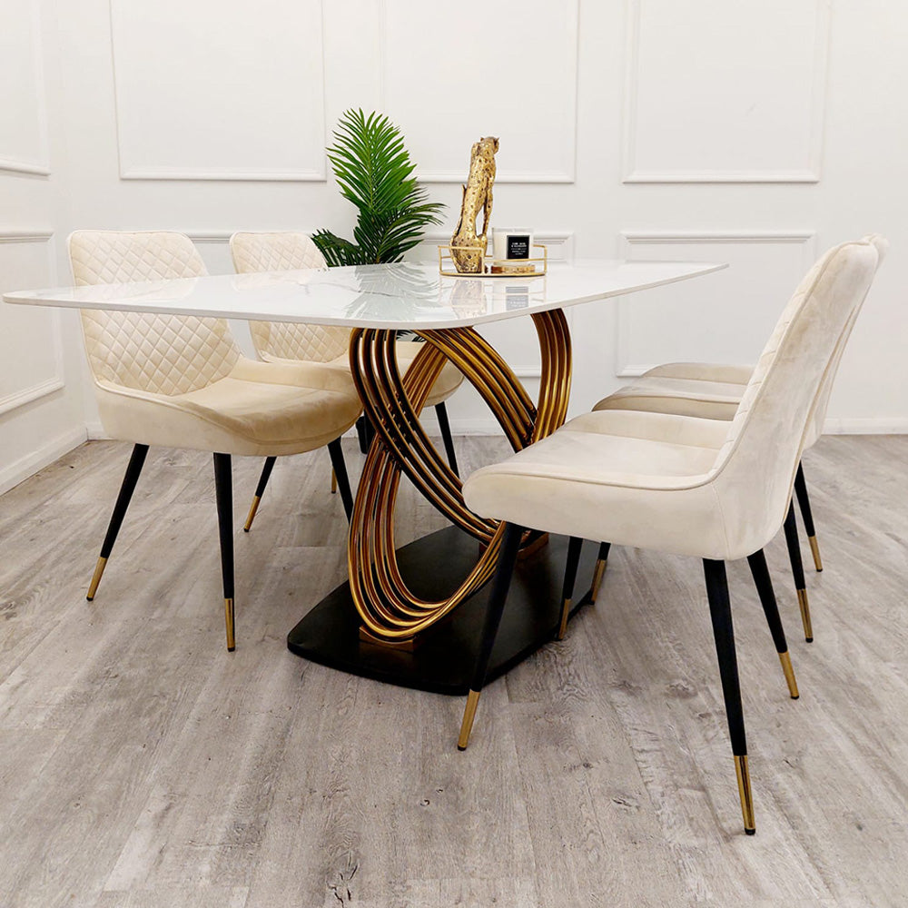 Orion Gold Dining Table 1.8m + Luna Chairs