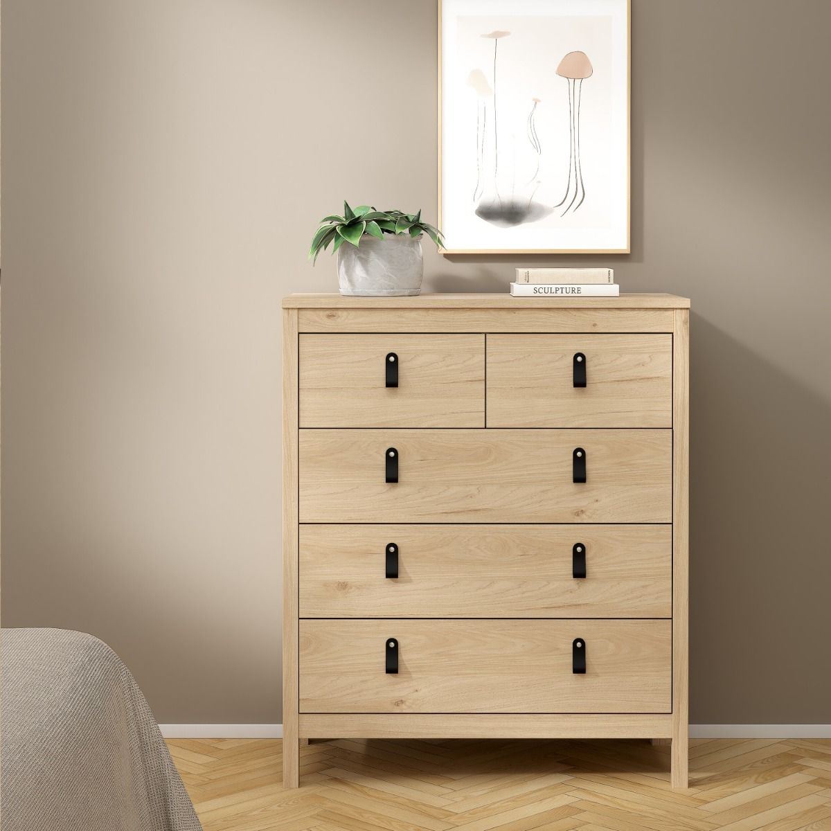 Barcelona Chest Of 5 Drawers (3+2) in Jackson Hickory Oak