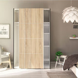 sliding wardrobe with black carcass and oak doors 120 cm doors are open