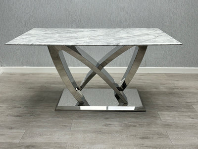 marble dining table with light grey marble top. available in 2 sizes - 160cm or 180cm. 