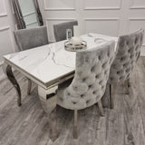 Louis Dining Table Sintered Stone + Kensington Chairs (Light Grey)