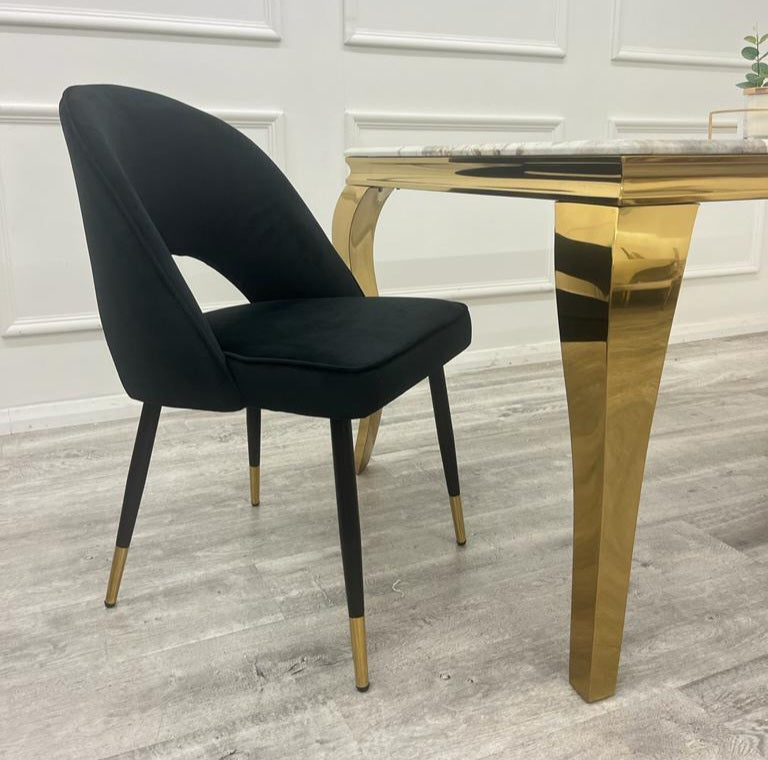 Lucien 1.8m Gold Dining Table + Astra Chairs