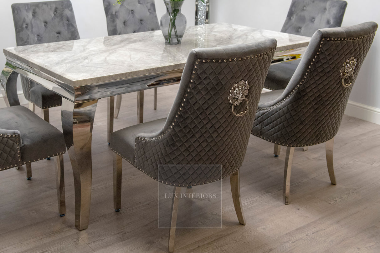 Louis Dining Table + Monaco Chairs (Dark Grey)