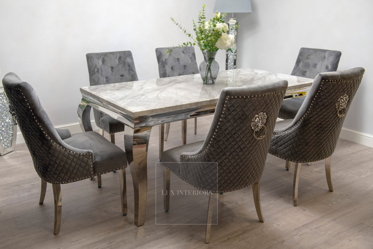 Louis Dining Table + Monaco Chairs (Dark Grey)