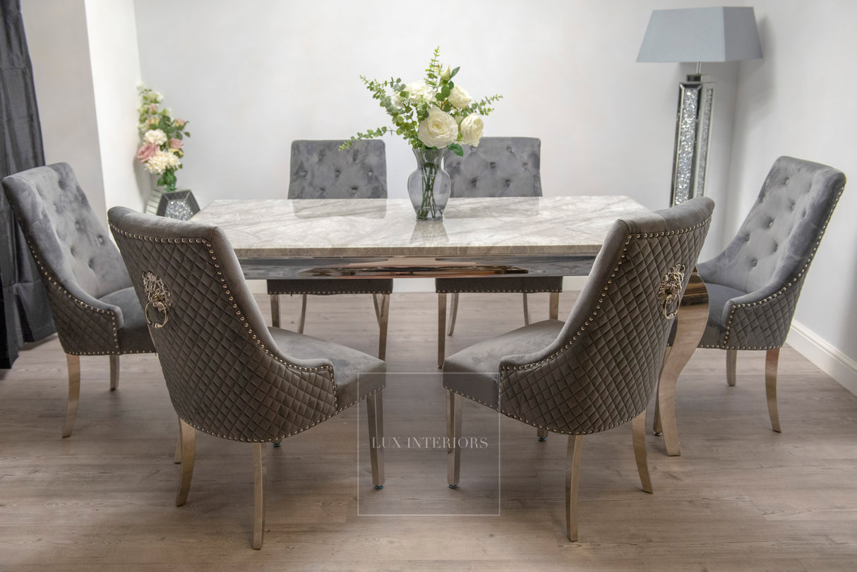 Louis Dining Table + Monaco Chairs (Dark Grey)