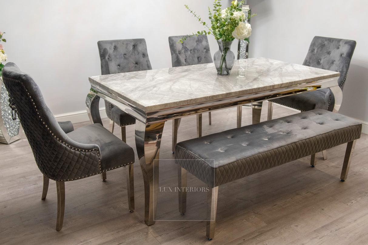 Louis Dining Table + Monaco Chairs (Dark Grey)