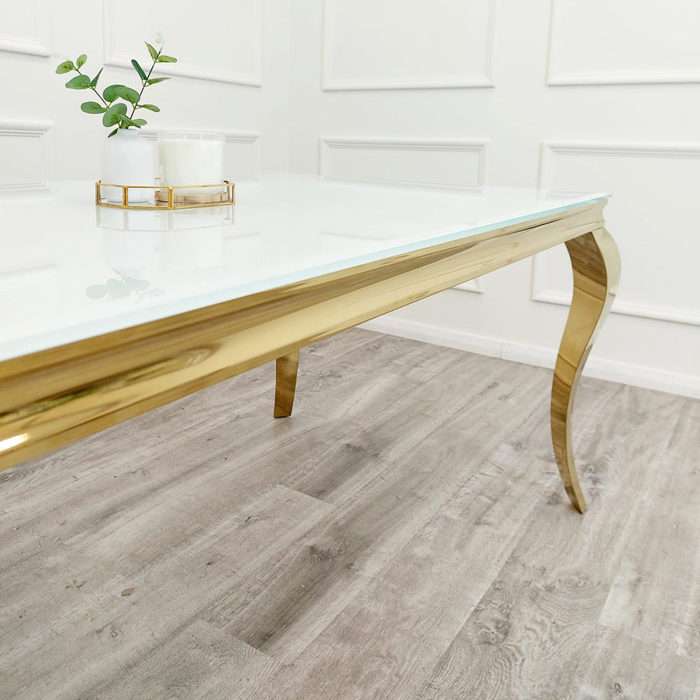 Louis Dining Table Gold with White Glass Top