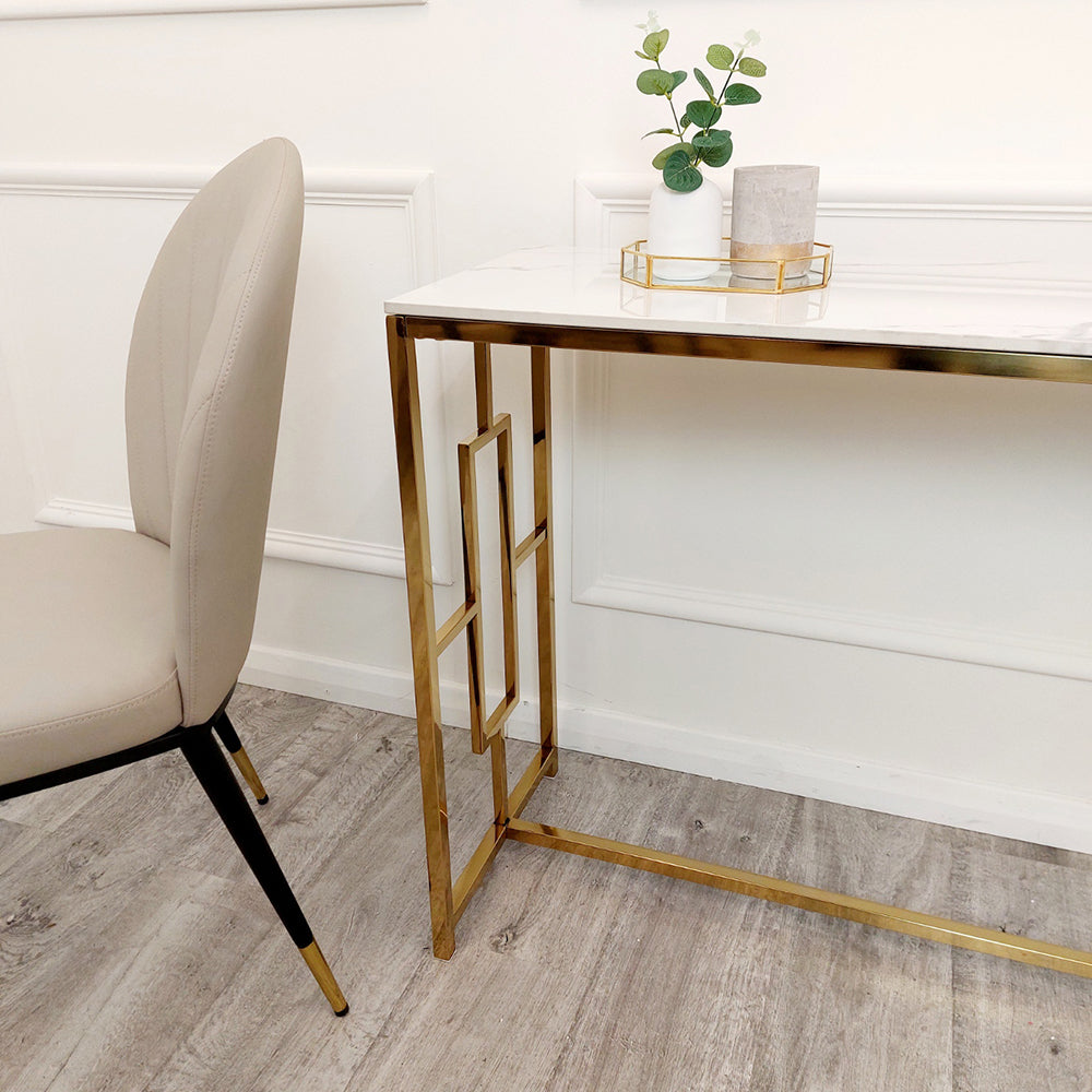 Geo Gold Console Table With Sintered Stone Top