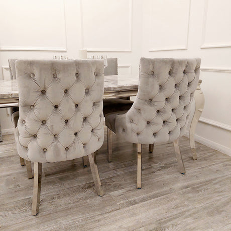 back view of the kensington dining chair in light grey velvet
