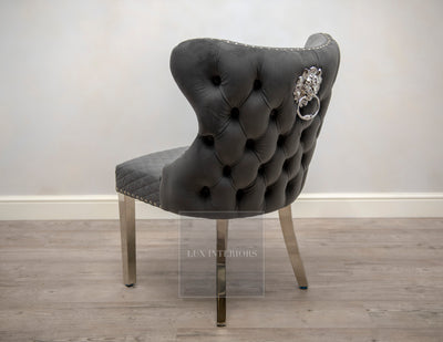 Knightsbridge Lion Knocker Velvet Dining Chair-Dark Grey