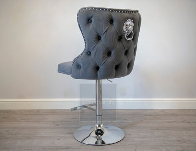 Knightsbridge Lion Knocker Velvet Swivel Bar Stool-Dark Grey