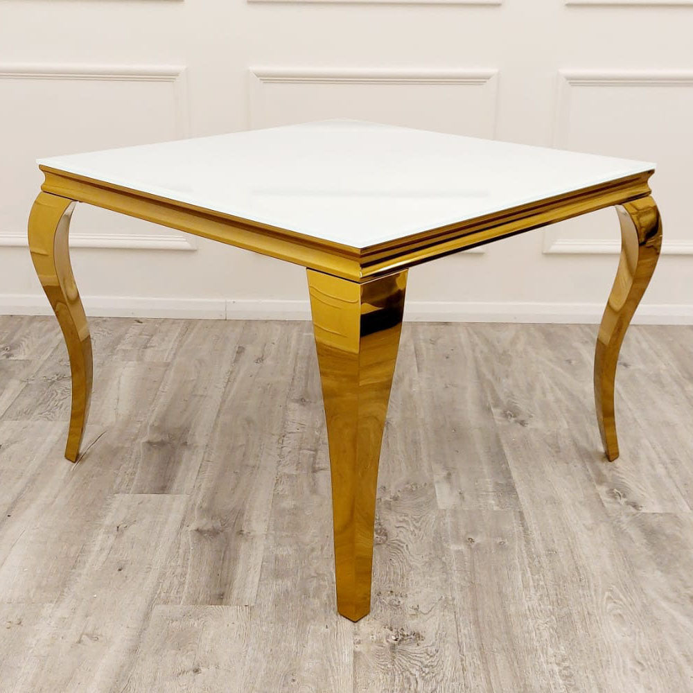 Louis Dining Table Gold with White Glass Top