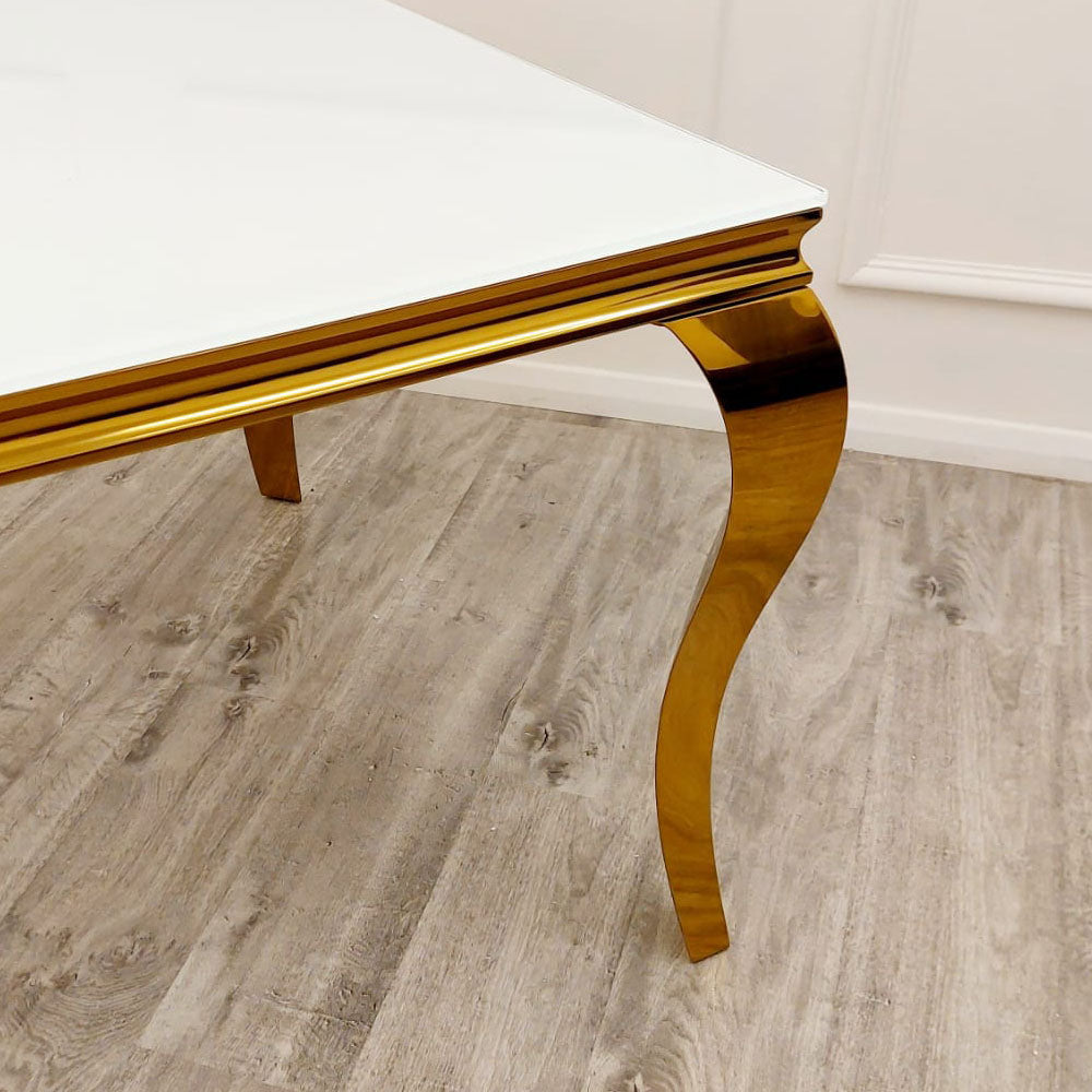 Louis Dining Table Gold with White Glass Top
