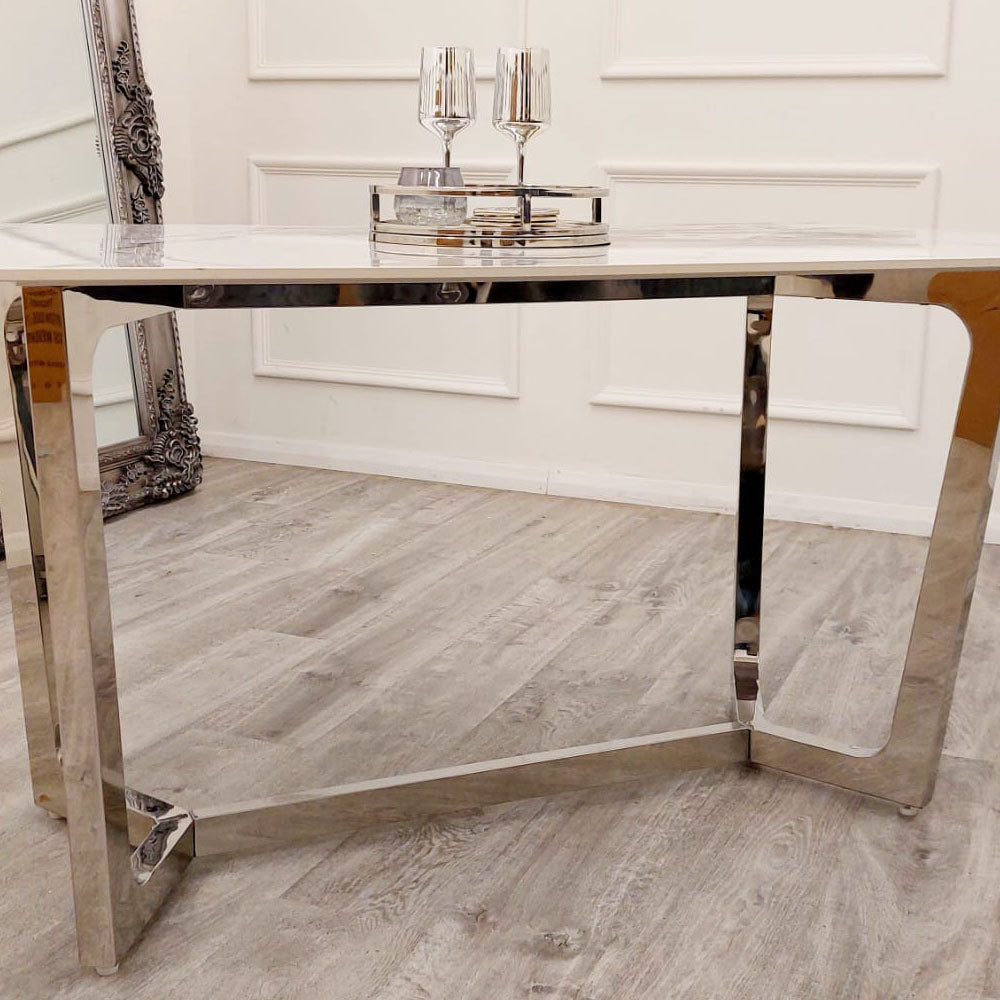 Luca 1.6m Dining Table With Polar White Sintered Stone Top + Monaco Chairs (Light Grey)
