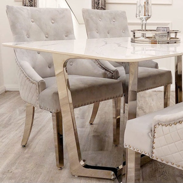 Luca 1.6m Dining Table With Polar White Sintered Stone Top + Monaco Chairs (Light Grey)