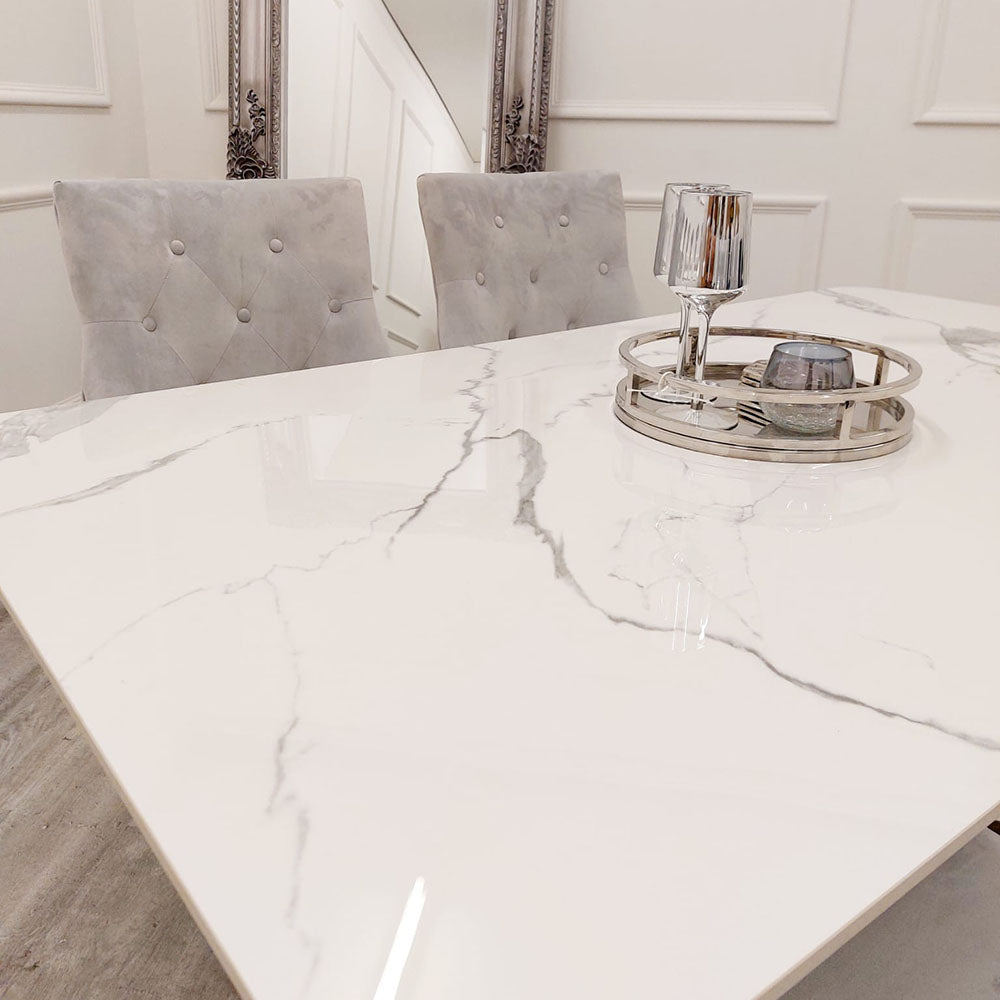 Luca 1.6m Dining Table With Polar White Sintered Stone Top + Monaco Chairs (Light Grey)