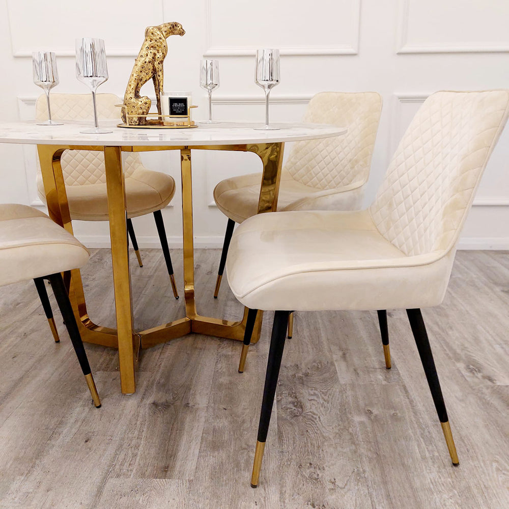 Lucien Gold Round Dining Table 1.2M + Luna Chairs