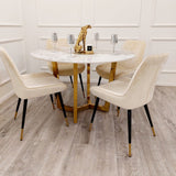 Lucien Gold Round Dining Table 1.2M + Luna Chairs