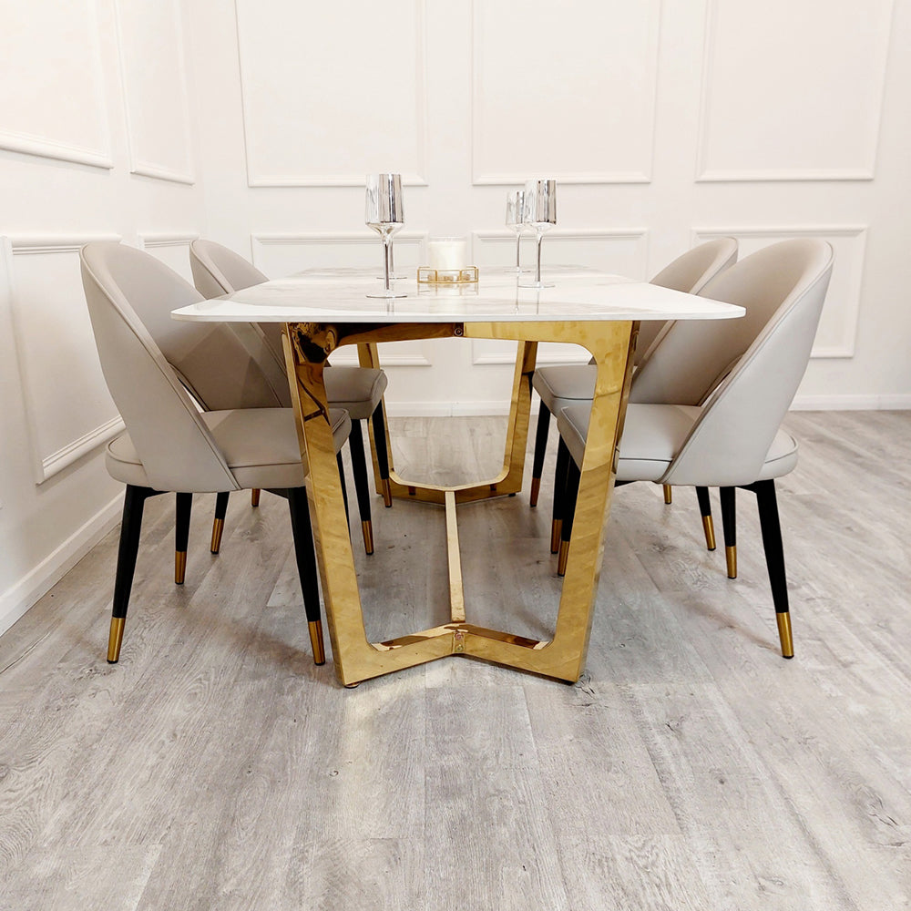 Large Gold Table Lucien 1.8m Gold Dining Table with Pandora Gold Sintered Stone Top ...