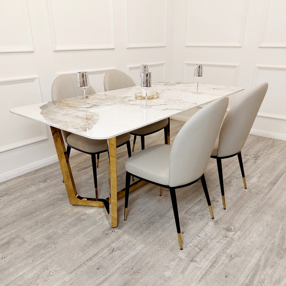 Lucien 1.8m Gold Dining Table + Etta Chairs