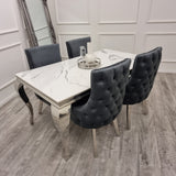 Louis Dining Table Sintered Stone + Kensington Chairs (Dark Grey)