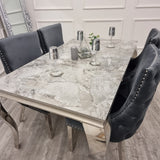 Louis Dining Table Sintered Stone + Kensington Chairs (Dark Grey)