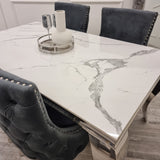 Louis Dining Table Sintered Stone + Kensington Chairs (Dark Grey)