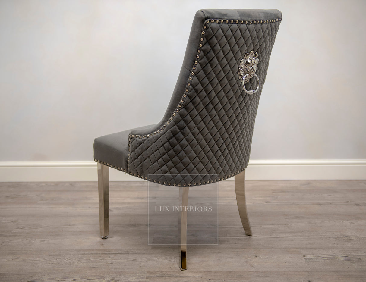 Monaco Lion Knocker Velvet Dining Chair-Dark Grey