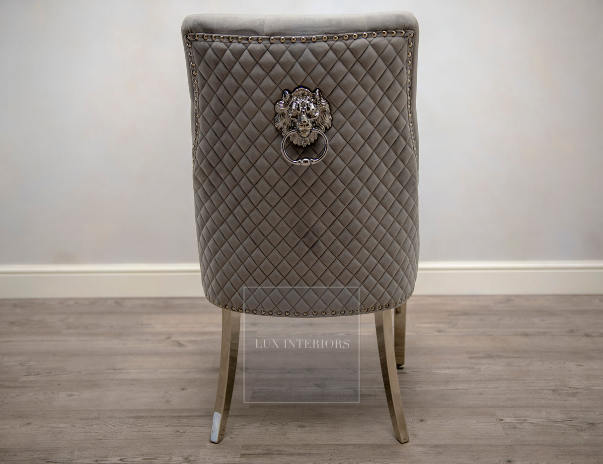 Monaco Lion Knocker Velvet Dining Chair-Light Grey