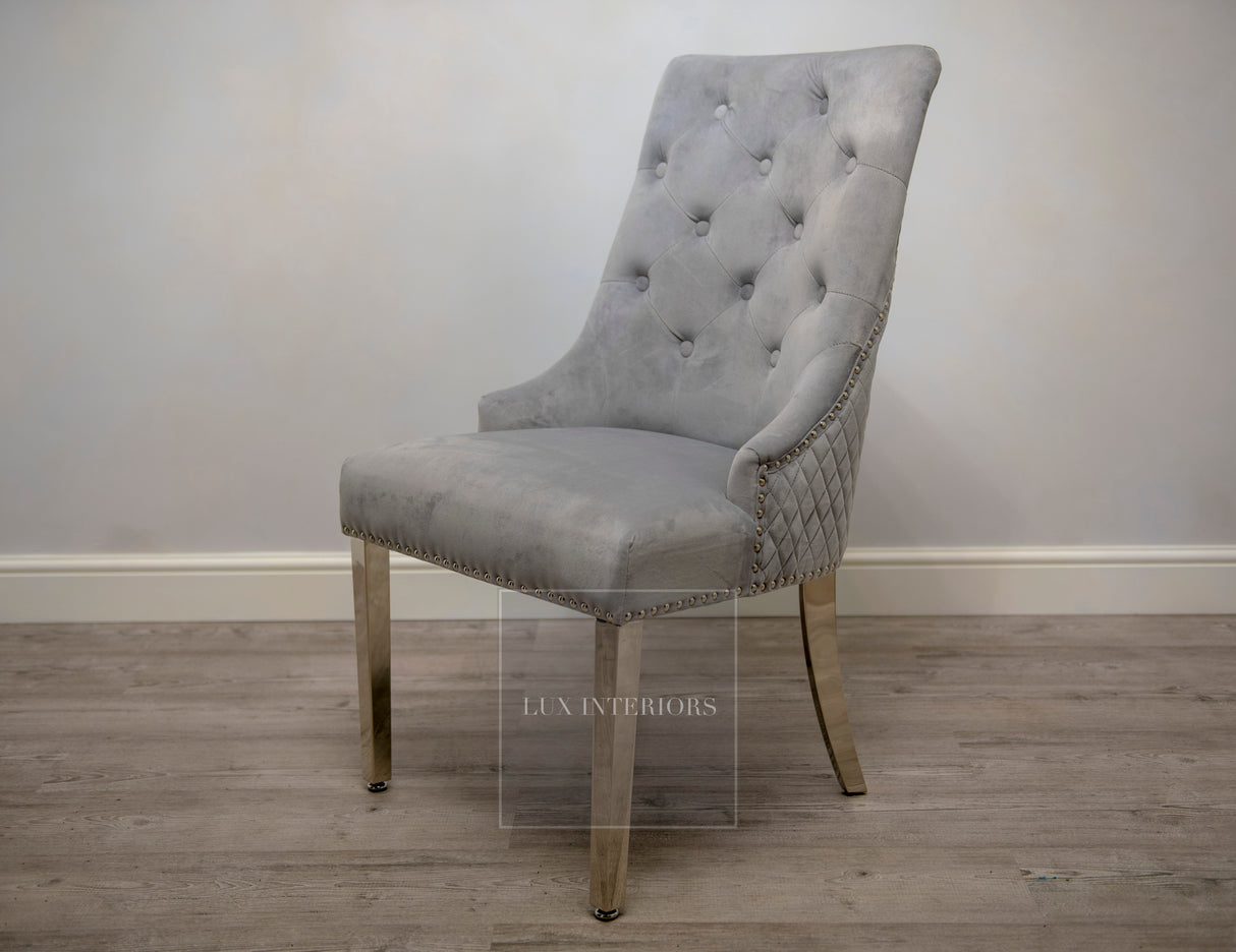 Monaco Lion Knocker Velvet Dining Chair-Light Grey