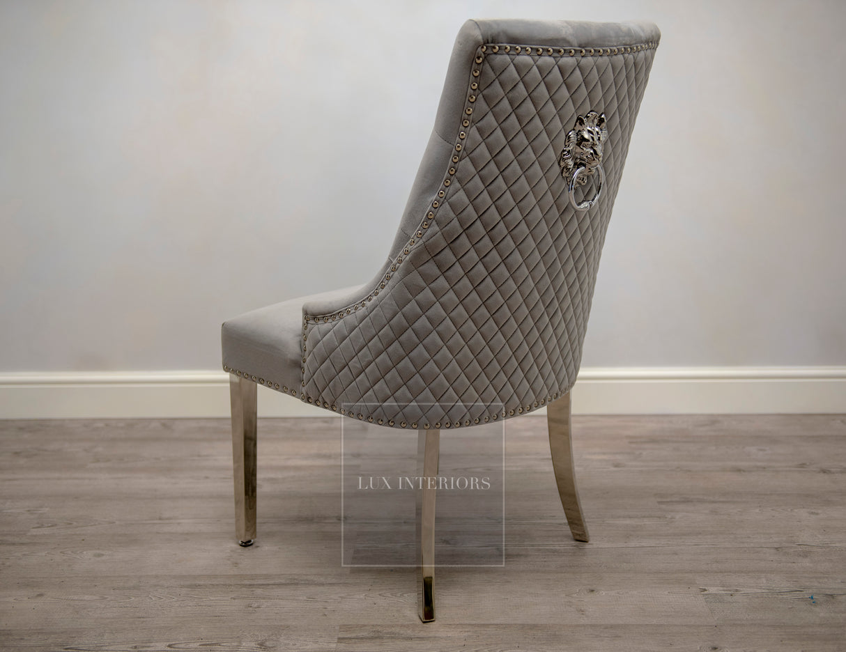 Monaco Lion Knocker Velvet Dining Chair-Light Grey