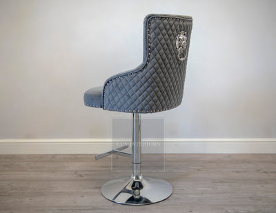 Monaco Lion Knocker Velvet Swivel Bar Stool - Dark Grey